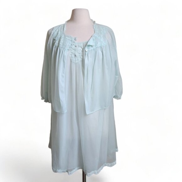 Vintage 1950s Chiffon‎ Nightgown Peignoir Set Vanity Fair Small Fairycore Sheer - Picture 1 of 16